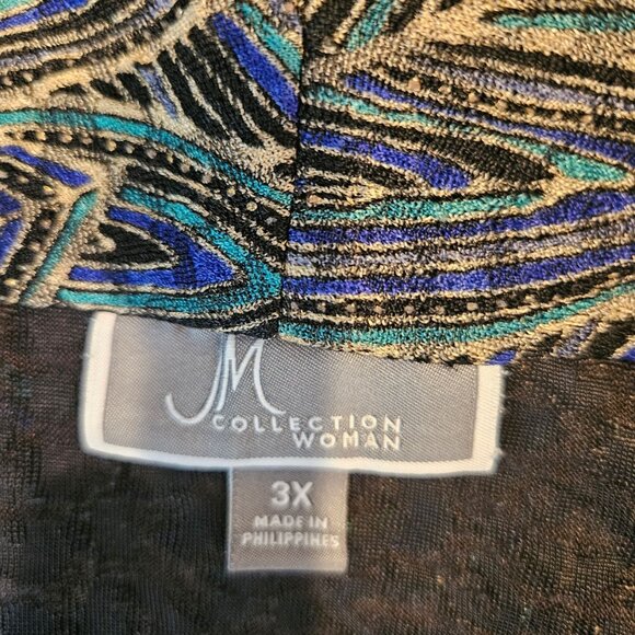 JM Collection Woman 3X layered look blouse Black Multicolor Gold Leaf Pattern - Picture 4 of 12